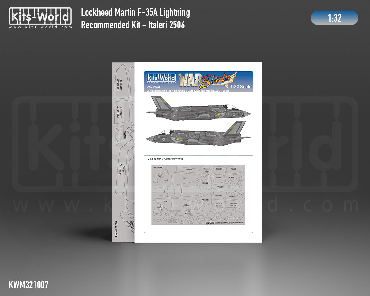 Kits-World M321007 1:32 Lockheed-Martin F-35A Lightning II Canopy & Wheels Paint Mask (Outside Only)