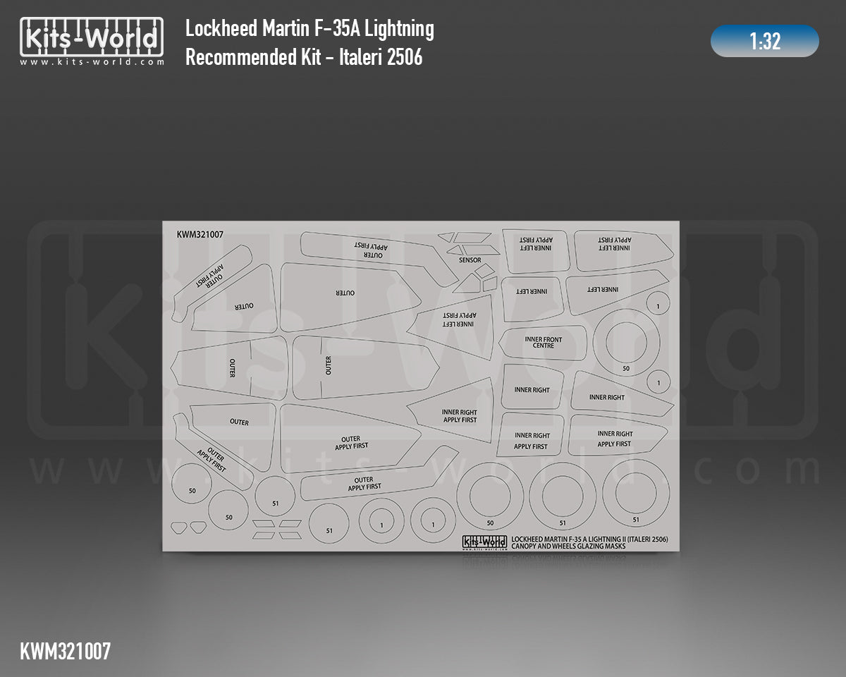 Kits-World M321007 1:32 Lockheed-Martin F-35A Lightning II Canopy & Wheels Paint Mask (Outside Only)