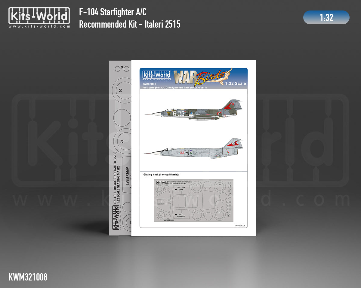 Kits-World M321008 1:32 Lockheed F-104G Starfighter Canopy & Wheels Paint Mask (Outside Only)