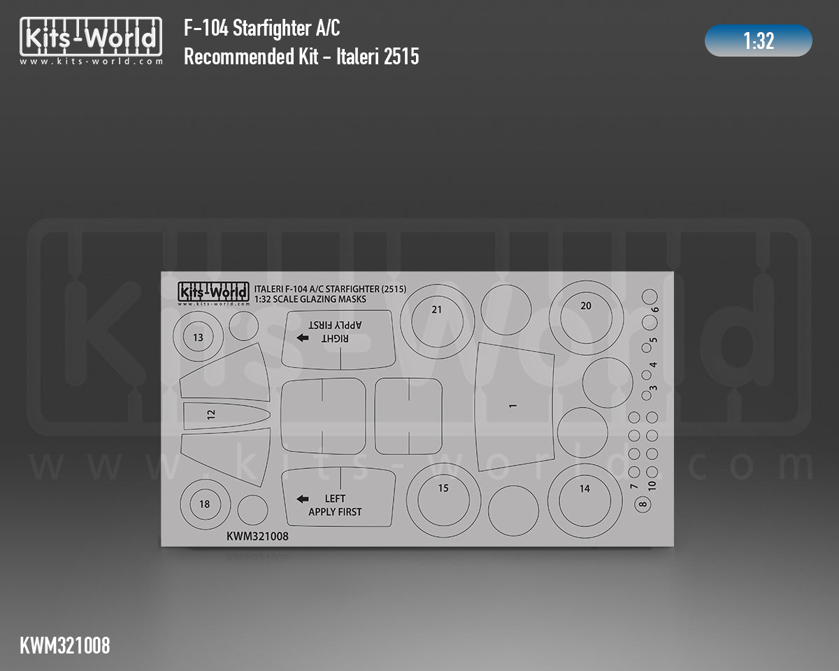 Kits-World M321008 1:32 Lockheed F-104G Starfighter Canopy & Wheels Paint Mask (Outside Only)