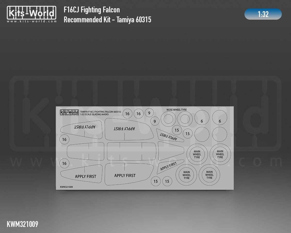 Kits-World M321009 1:32 Lockheed-Martin F-16CJ Fighting Falcon Block 50 Canopy & Wheels Paint Mask (Outside Only)