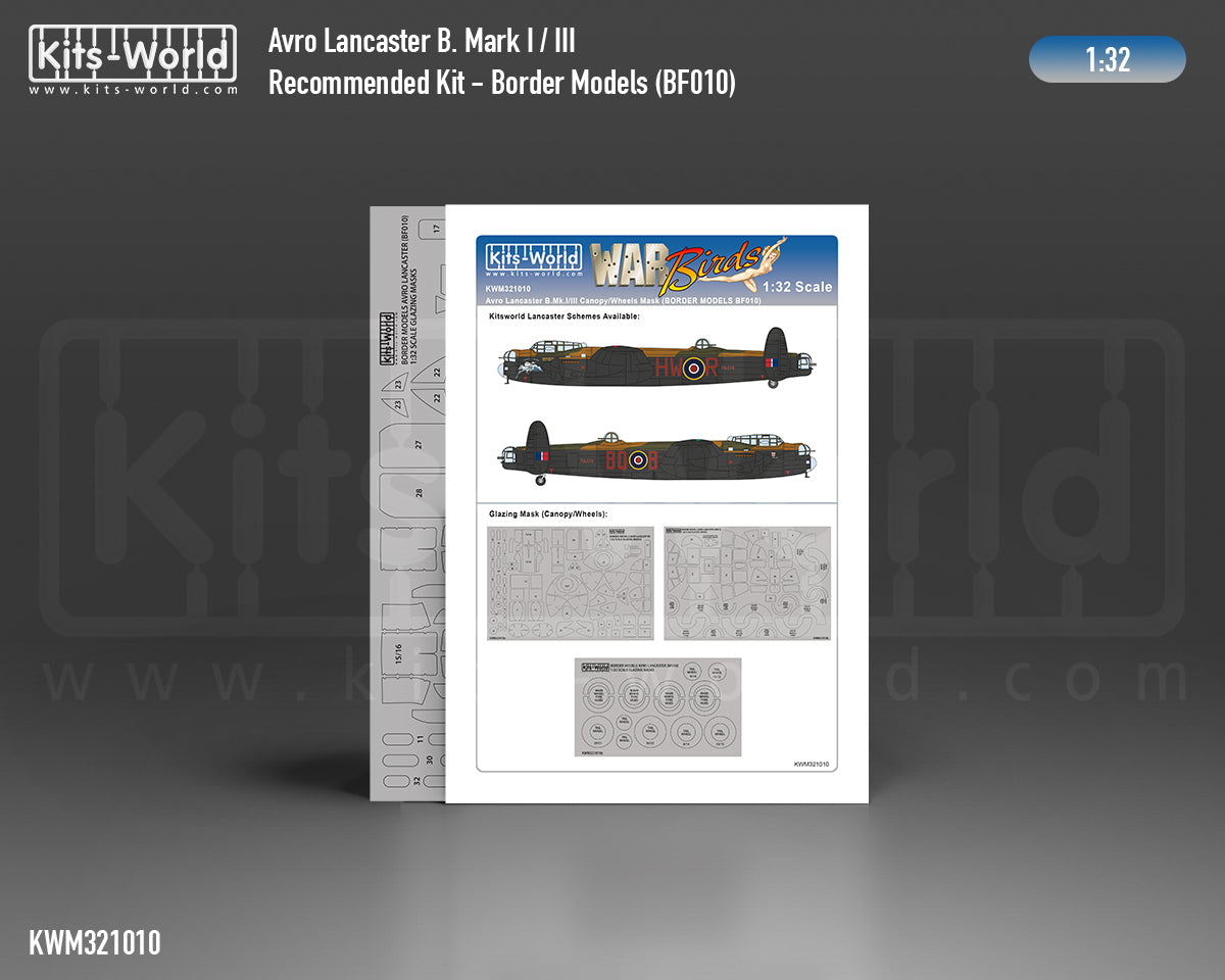 Kits-World M321010 1:32 Avro Lancaster B.Mk.I/III Canopy & Wheels Paint Mask (Outside Only)