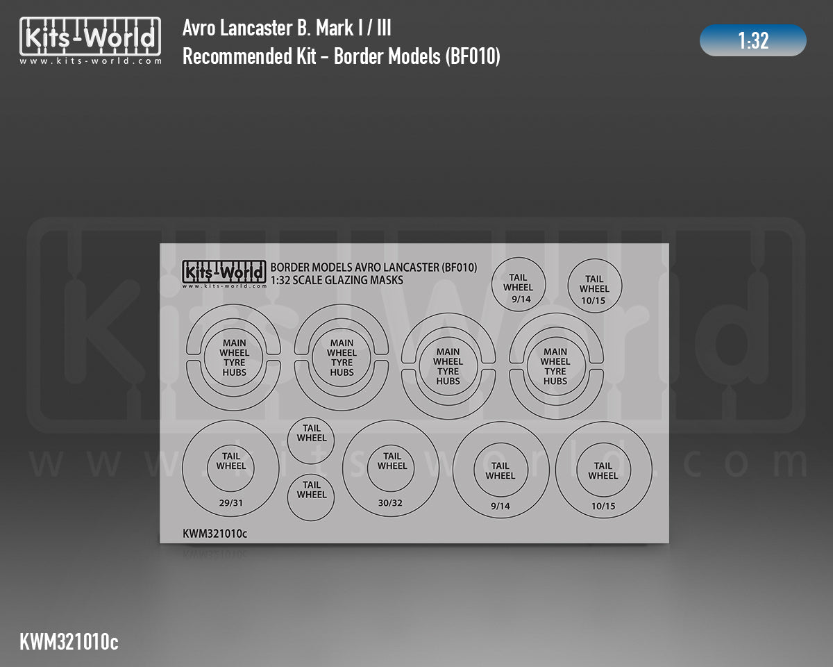 Kits-World M321010 1:32 Avro Lancaster B.Mk.I/III Canopy & Wheels Paint Mask (Outside Only)