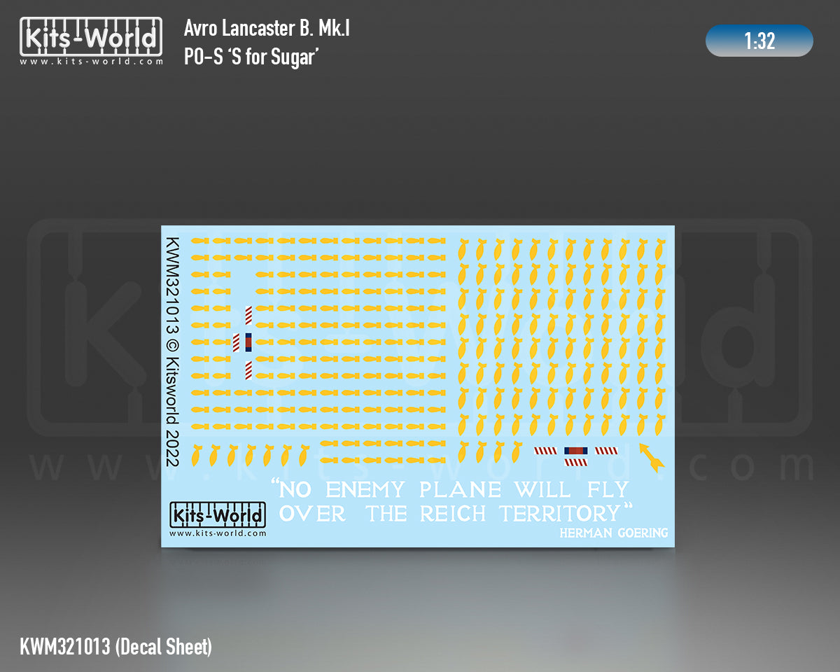Kits-World M321013 1:32 Avro Lancaster B.I/III PO-S (S for Sugar) Aircraft Markings & Insignia Mask