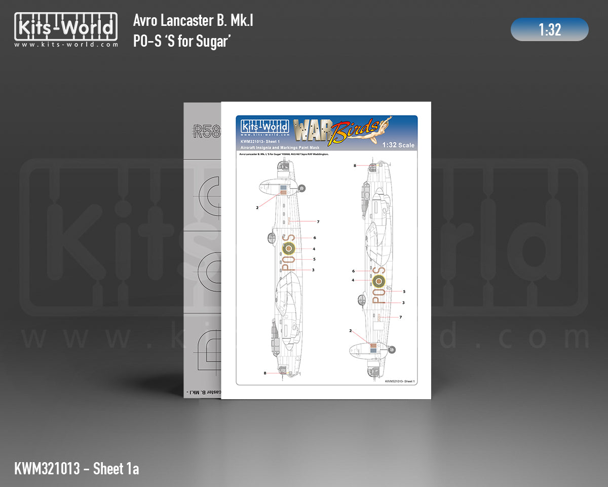 Kits-World M321013 1:32 Avro Lancaster B.I/III PO-S (S for Sugar) Aircraft Markings & Insignia Mask