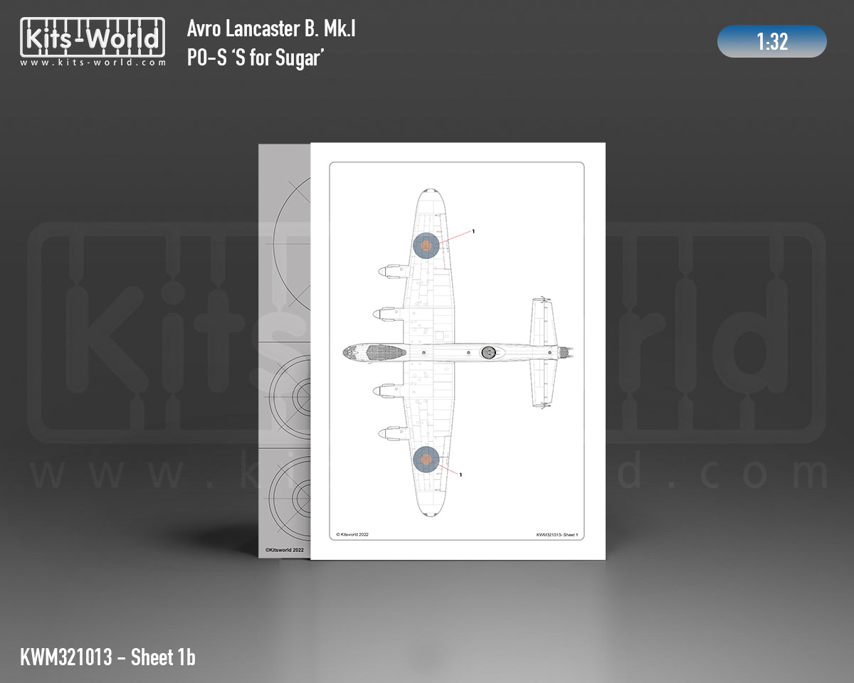 Kits-World M321013 1:32 Avro Lancaster B.I/III PO-S (S for Sugar) Aircraft Markings & Insignia Mask