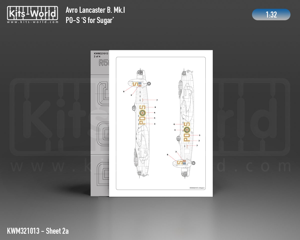 Kits-World M321013 1:32 Avro Lancaster B.I/III PO-S (S for Sugar) Aircraft Markings & Insignia Mask