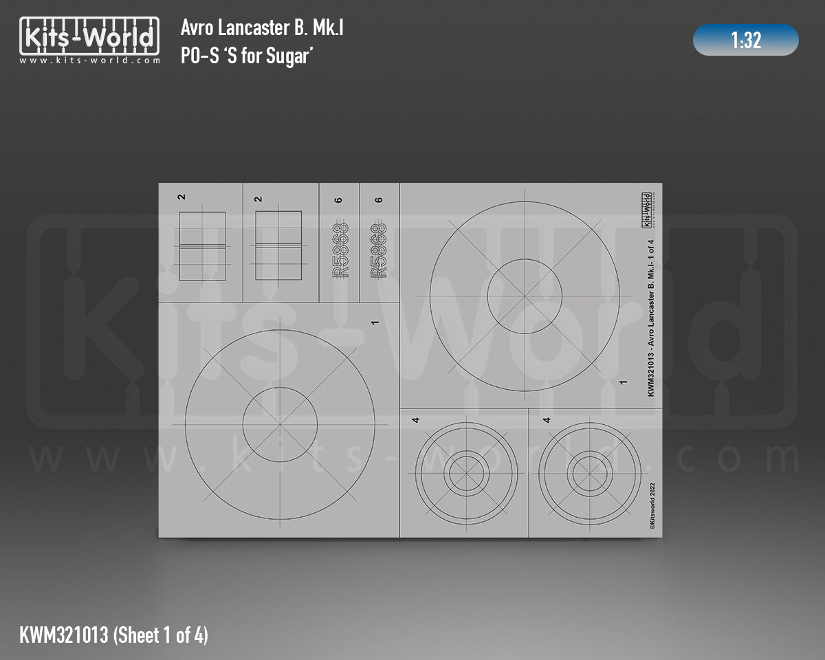 Kits-World M321013 1:32 Avro Lancaster B.I/III PO-S (S for Sugar) Aircraft Markings & Insignia Mask