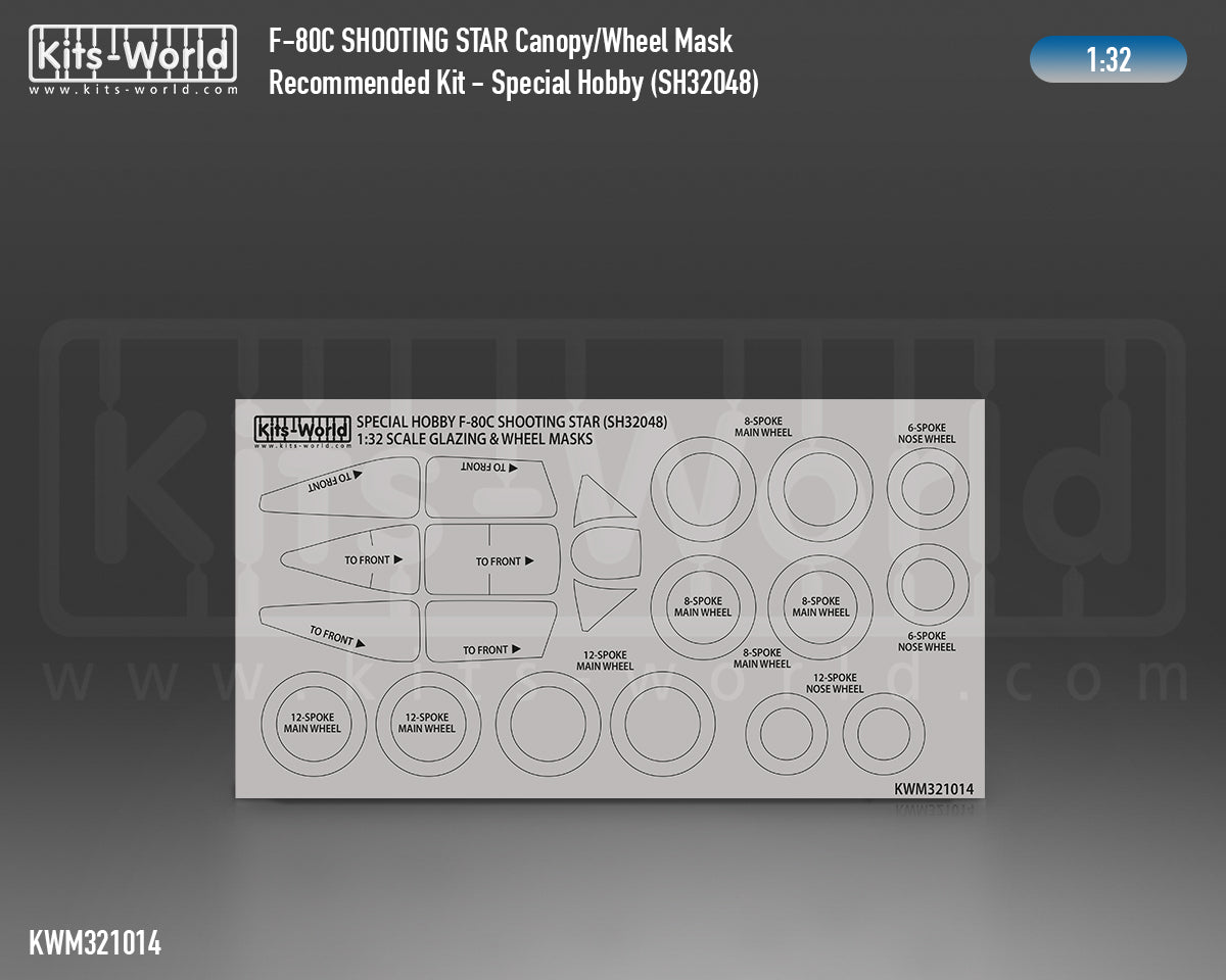 Kits-World M321014 1:32 Lockheed F-80C Shooting Star Canopy & Wheels Paint Mask (Outside Only)