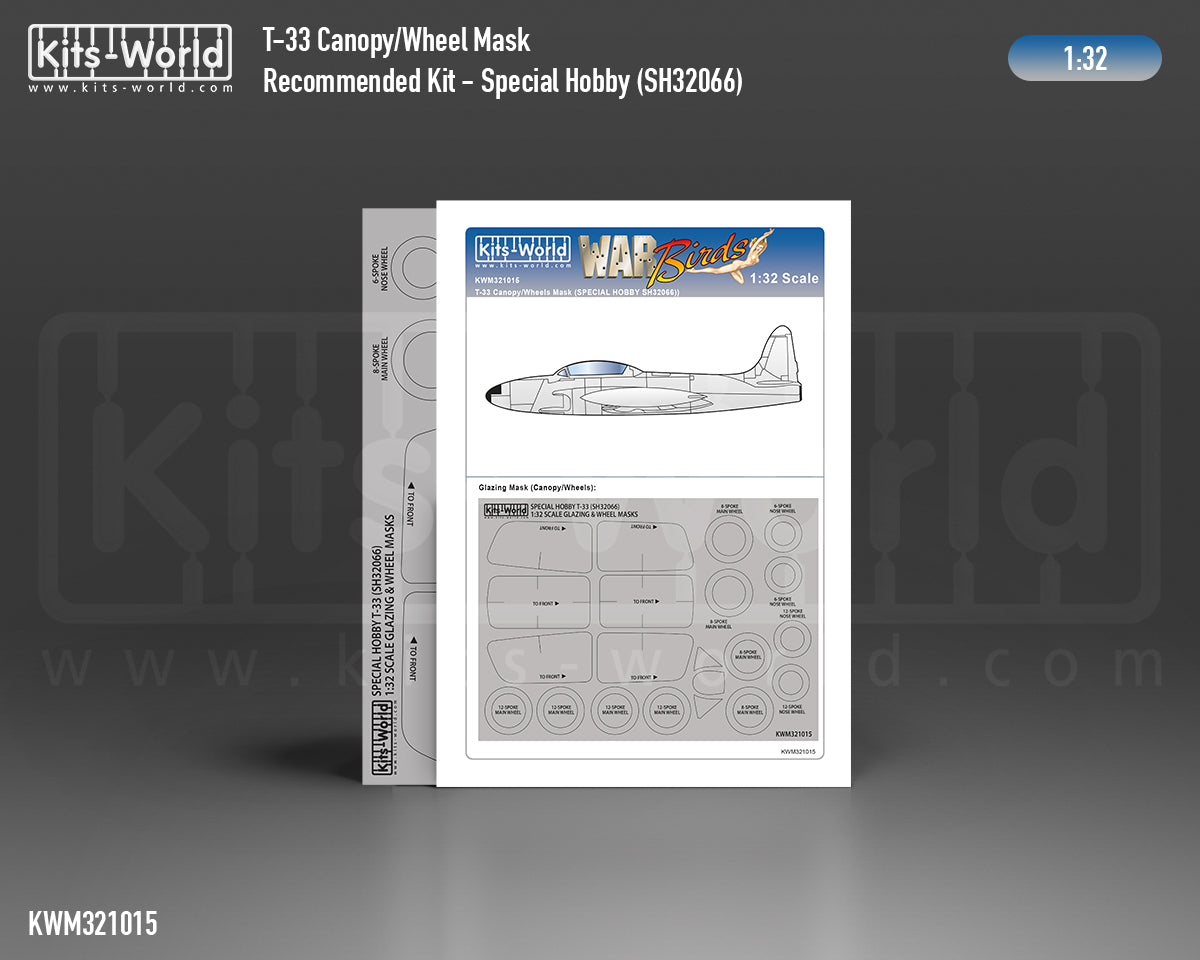 Kits-World M321015 1:32 Lockheed T-33 Shooting Star Canopy & Wheels Paint Mask (Outside Only)