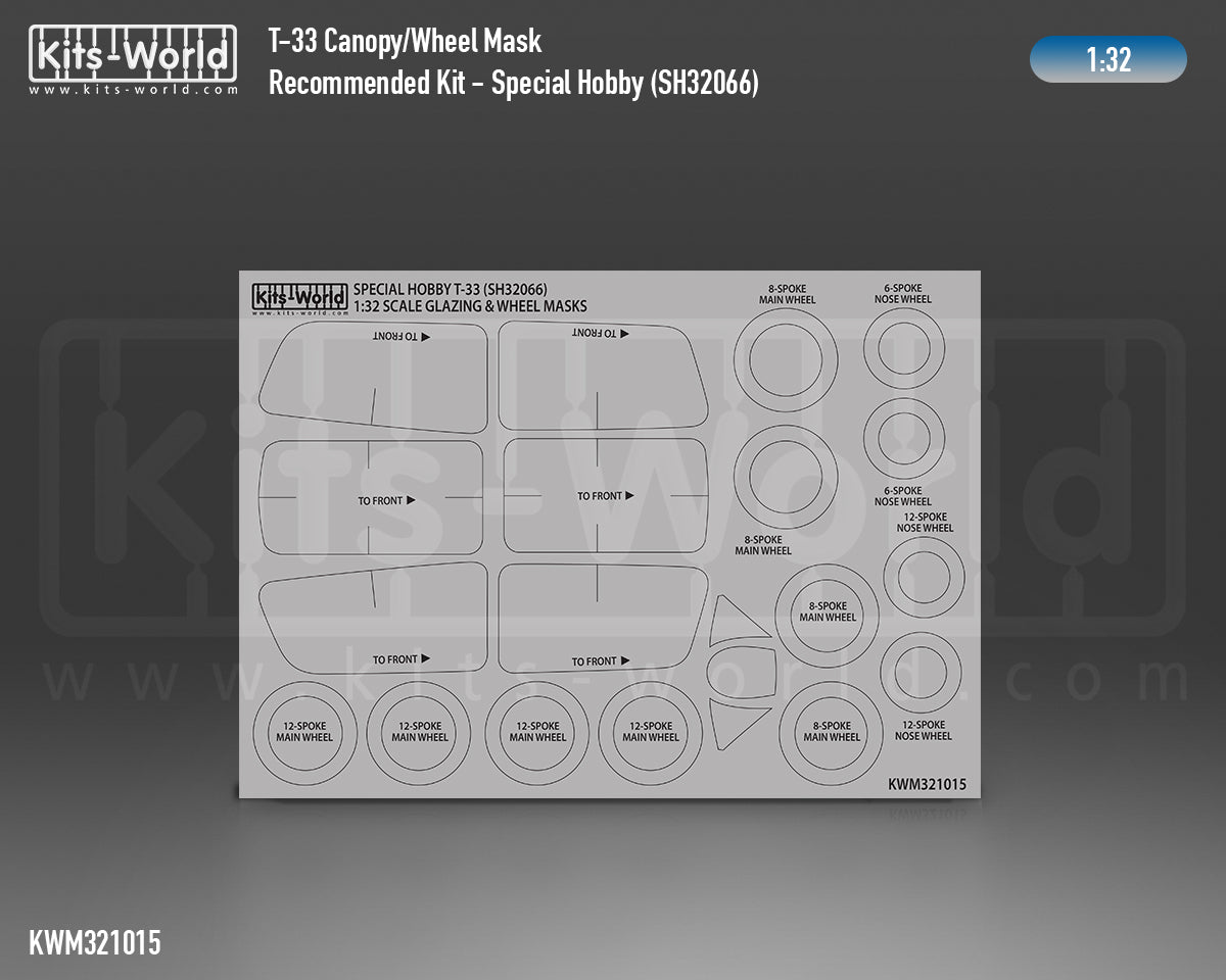 Kits-World M321015 1:32 Lockheed T-33 Shooting Star Canopy & Wheels Paint Mask (Outside Only)