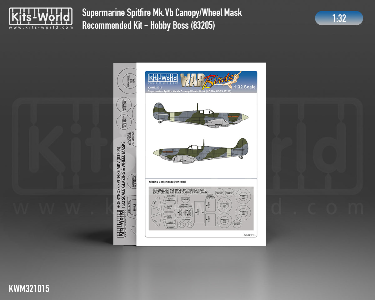 Kits-World KWM321016 1:32 Supermarine Spitfire Mk.Vb wheels and canopy frame paint mask