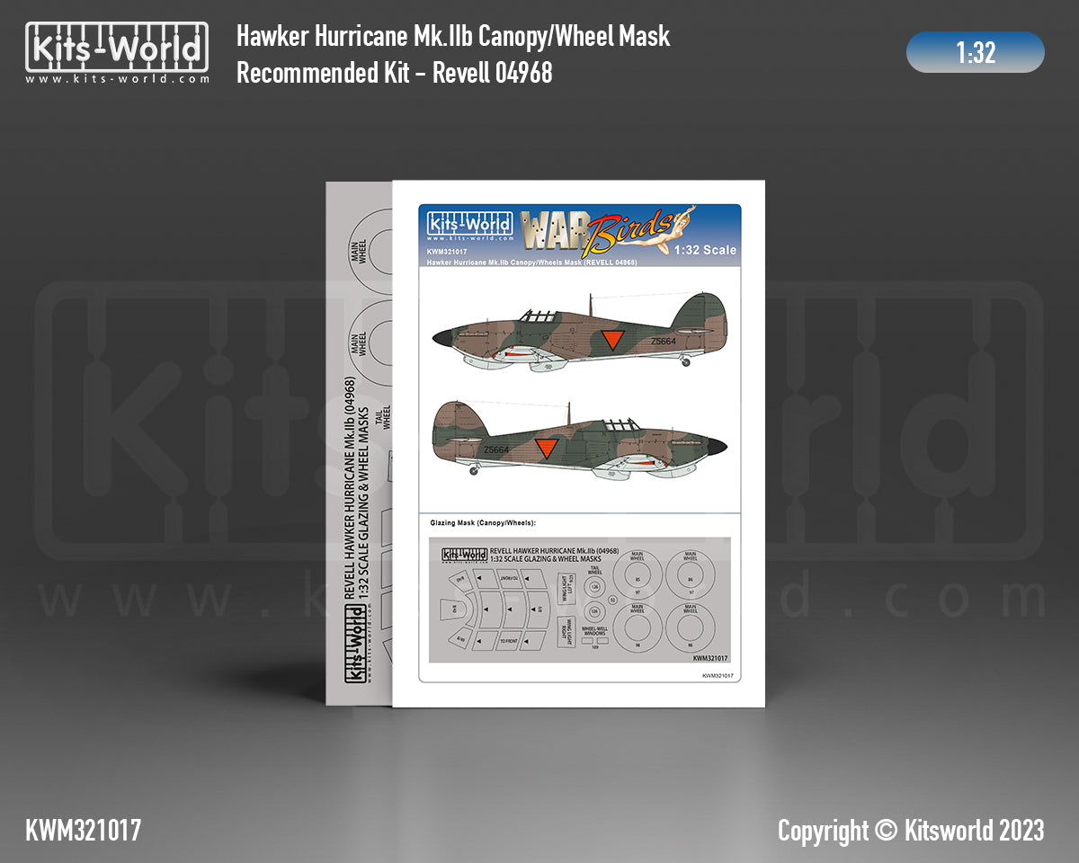 Kits-World M321017 1:32 Hawker Hurricane Mk.IIb wheels and canopy frame paint mask