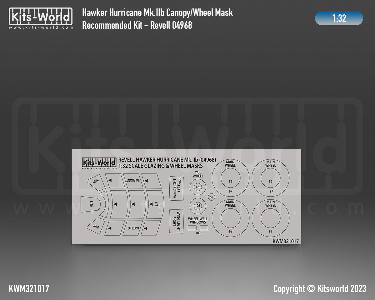 Kits-World M321017 1:32 Hawker Hurricane Mk.IIb wheels and canopy frame paint mask