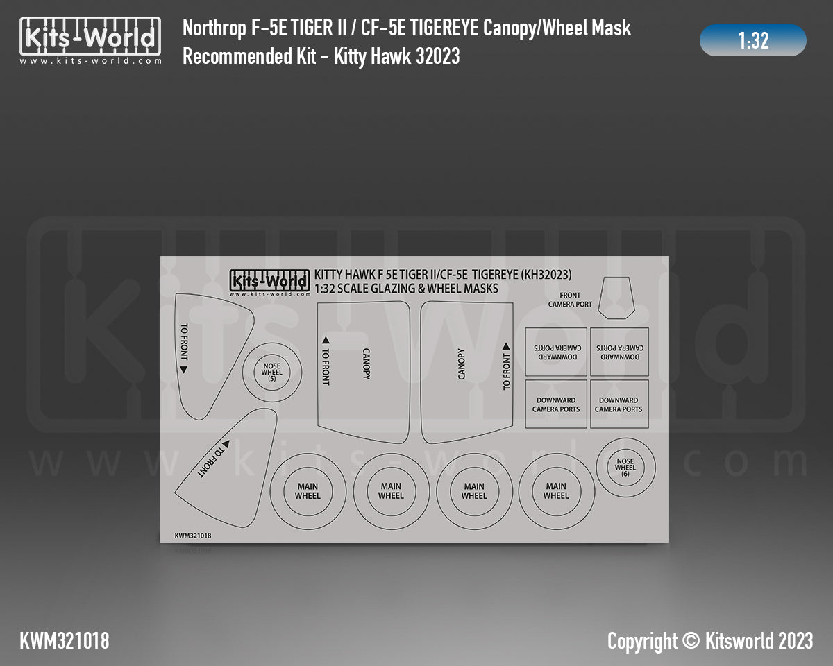 Kits-World KWM321018 1:32 F-5E Tiger II CF-5E TigerEye Canopy and Wheel Masks