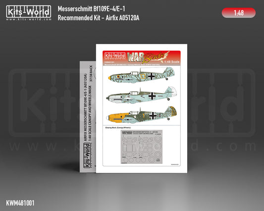 Kits-World M481001 1:48 Messerschmitt Bf-109E-1/E-3/E-4 Canopy & Wheels Paint Mask (Outside Only)