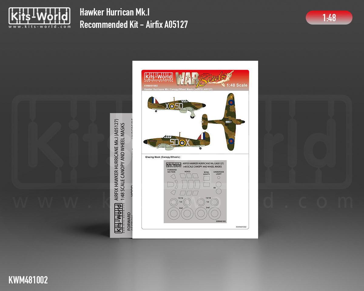 Kits-World M481002 1:48 Hawker Hurricane Mk.I Canopy & Wheels Paint Mask (Outside Only)