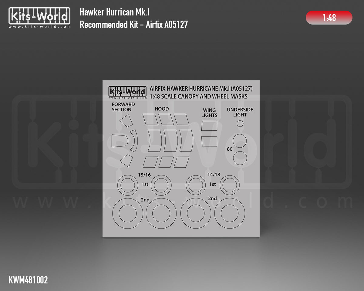 Kits-World M481002 1:48 Hawker Hurricane Mk.I Canopy & Wheels Paint Mask (Outside Only)