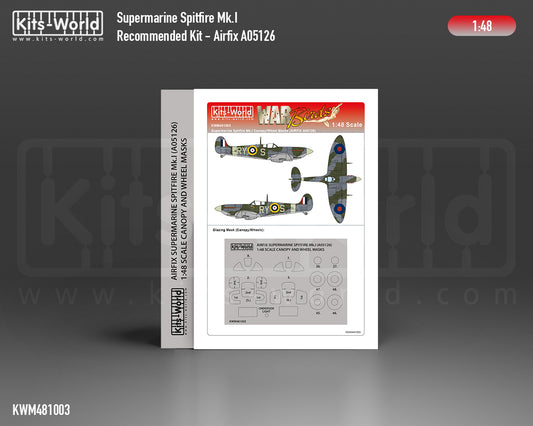 Kits-World M481003 1:48 Supermarine Spitfire Mk.I Canopy & Wheels Paint Mask (Outside Only)