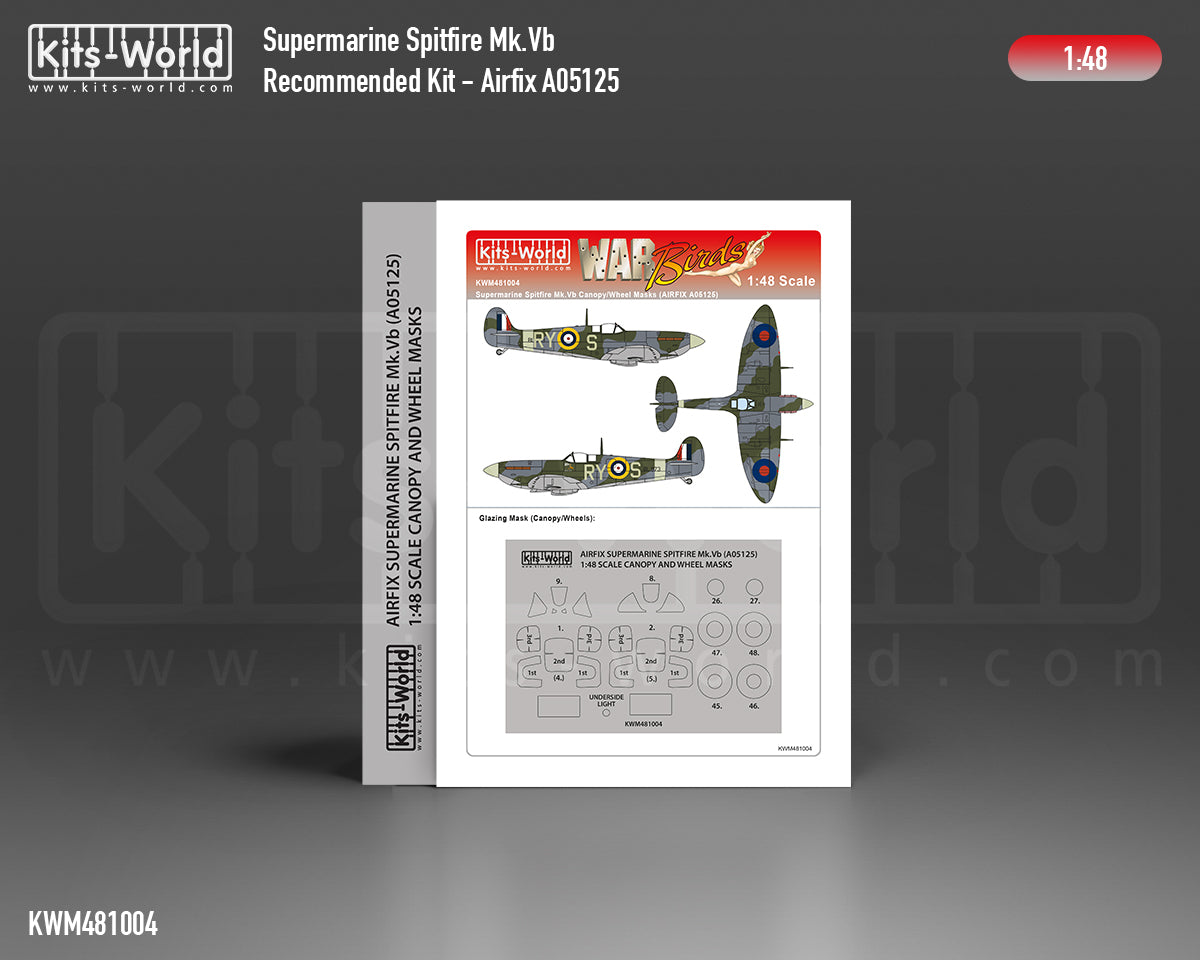 Kits-World M481004 1:48 Supermarine Spitfire Mk.Vb Canopy & Wheels Paint Mask (Outside Only)