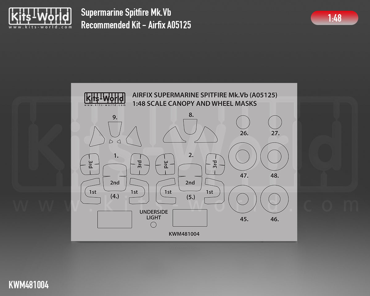 Kits-World M481004 1:48 Supermarine Spitfire Mk.Vb Canopy & Wheels Paint Mask (Outside Only)