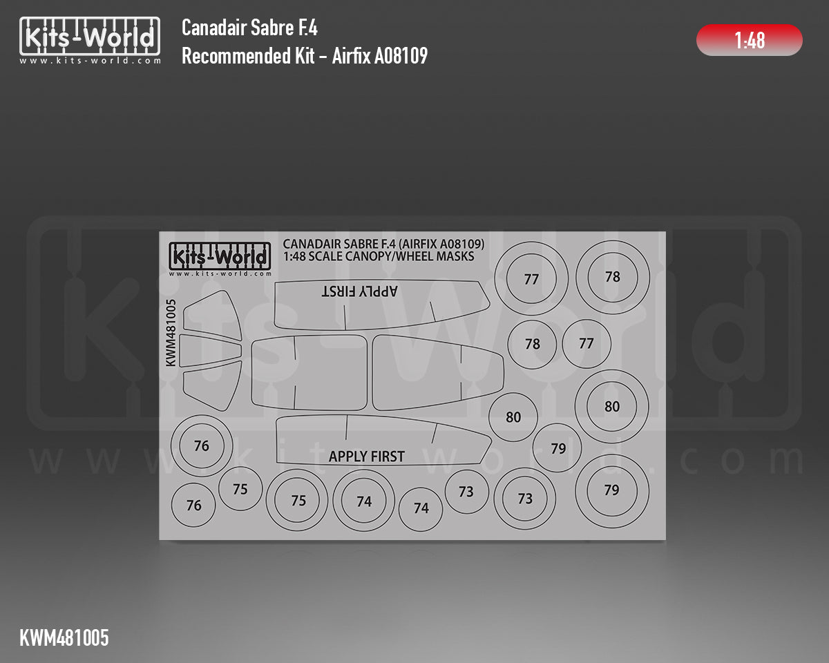 Kits-World M481005 1:48 North-American F-86F-40 Sabre Canopy & Wheels Paint Mask (Outside Only)