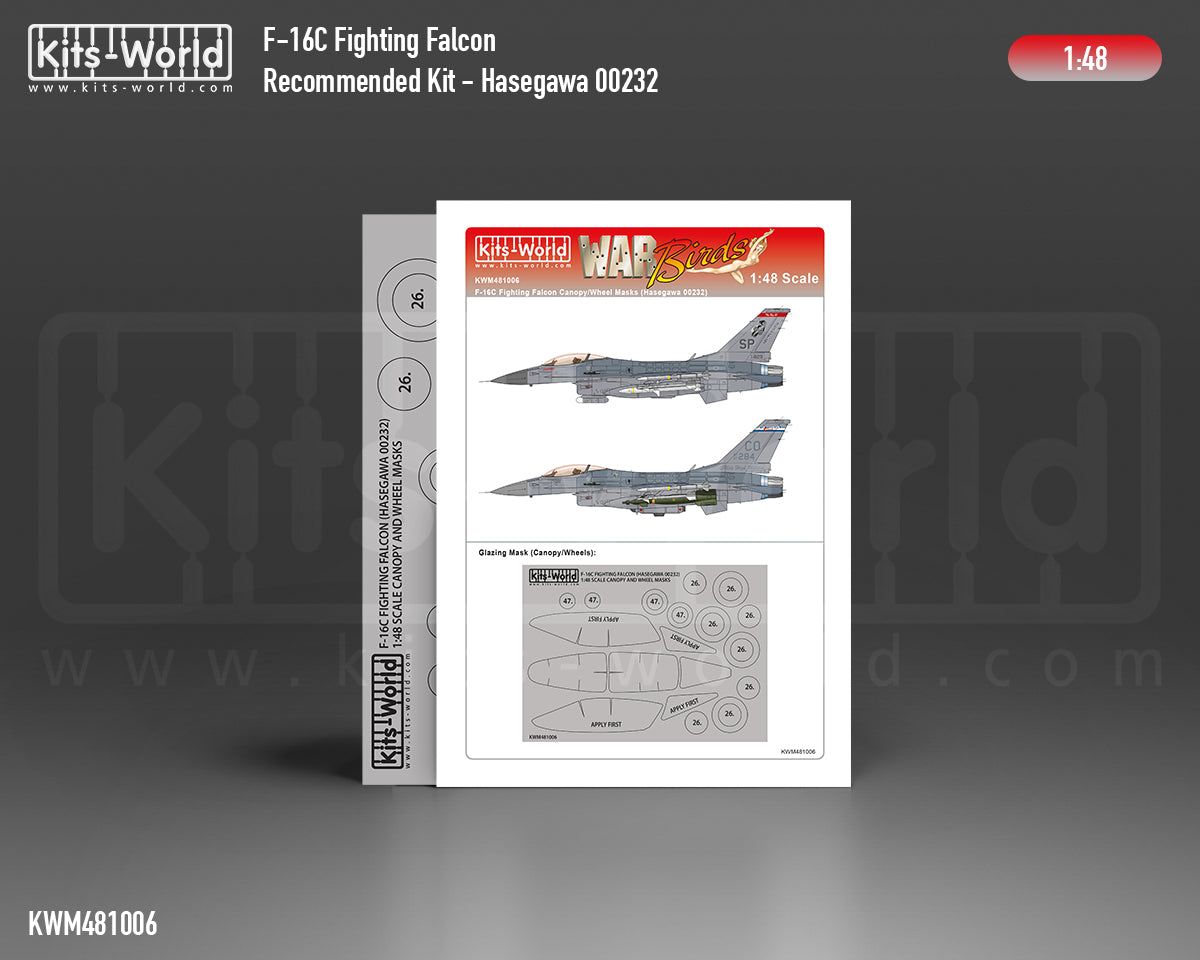 Kits-World M481006 1:48 Lockheed-Martin F-16C Fighting Falcon Canopy & Wheels Paint Mask (Outside Only)