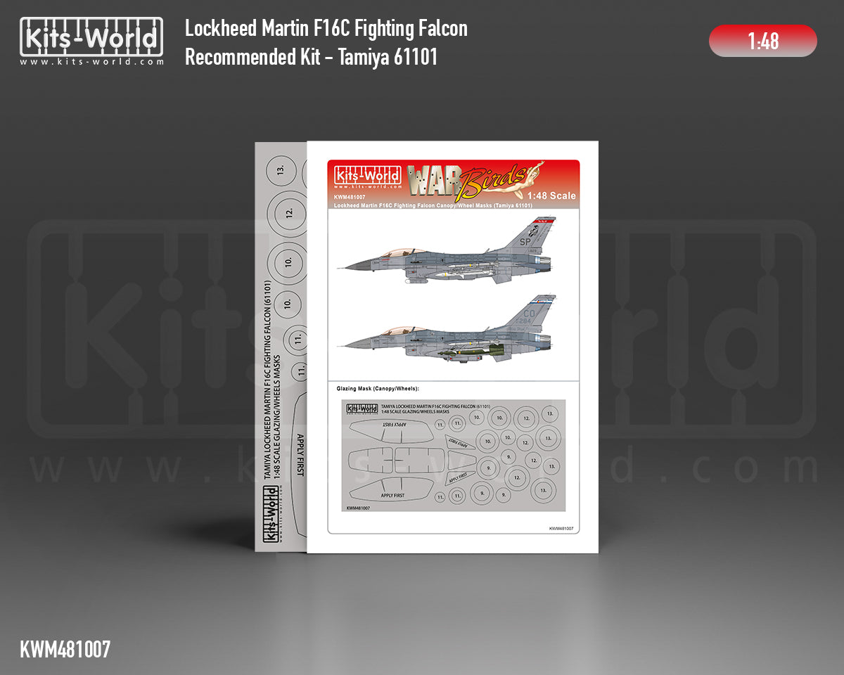 Kits-World M481007 1:48 Lockheed-Martin F-16C Fighting Falcon Canopy & Wheels Paint Mask (Outside Only)