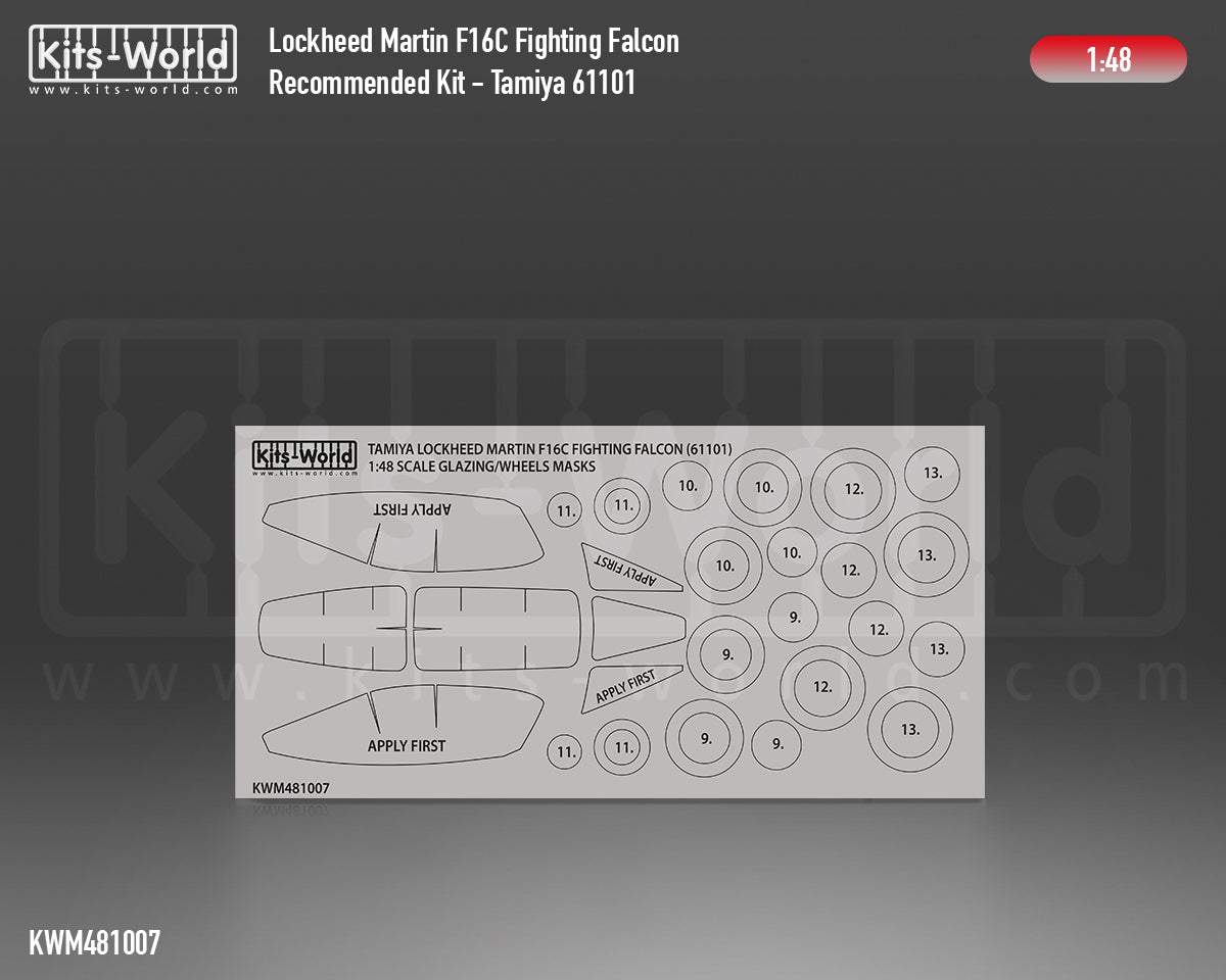 Kits-World M481007 1:48 Lockheed-Martin F-16C Fighting Falcon Canopy & Wheels Paint Mask (Outside Only)