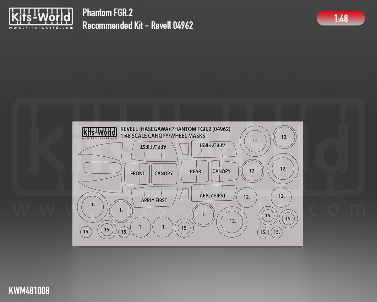 Kits-World M481008 1:48 McDonnell F-4 Phantom Canopy & Wheels Paint Mask (Outside Only)