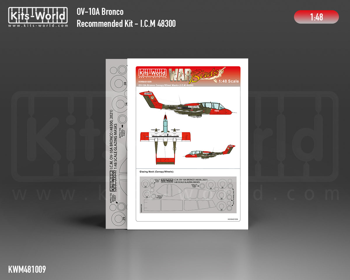 Kits-World M481009 1:48 North-American/Rockwell OV-10A Bronco Canopy & Wheels Paint Mask (Outside Only)