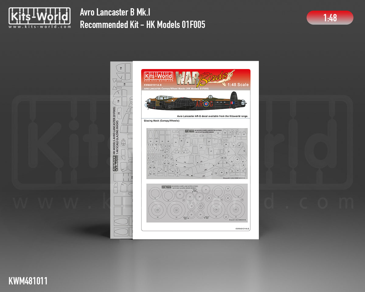 Kits-World M481011 1:48 Avro Lancaster B Mk.I Canopy & Wheels Paint Mask (Outside Only)