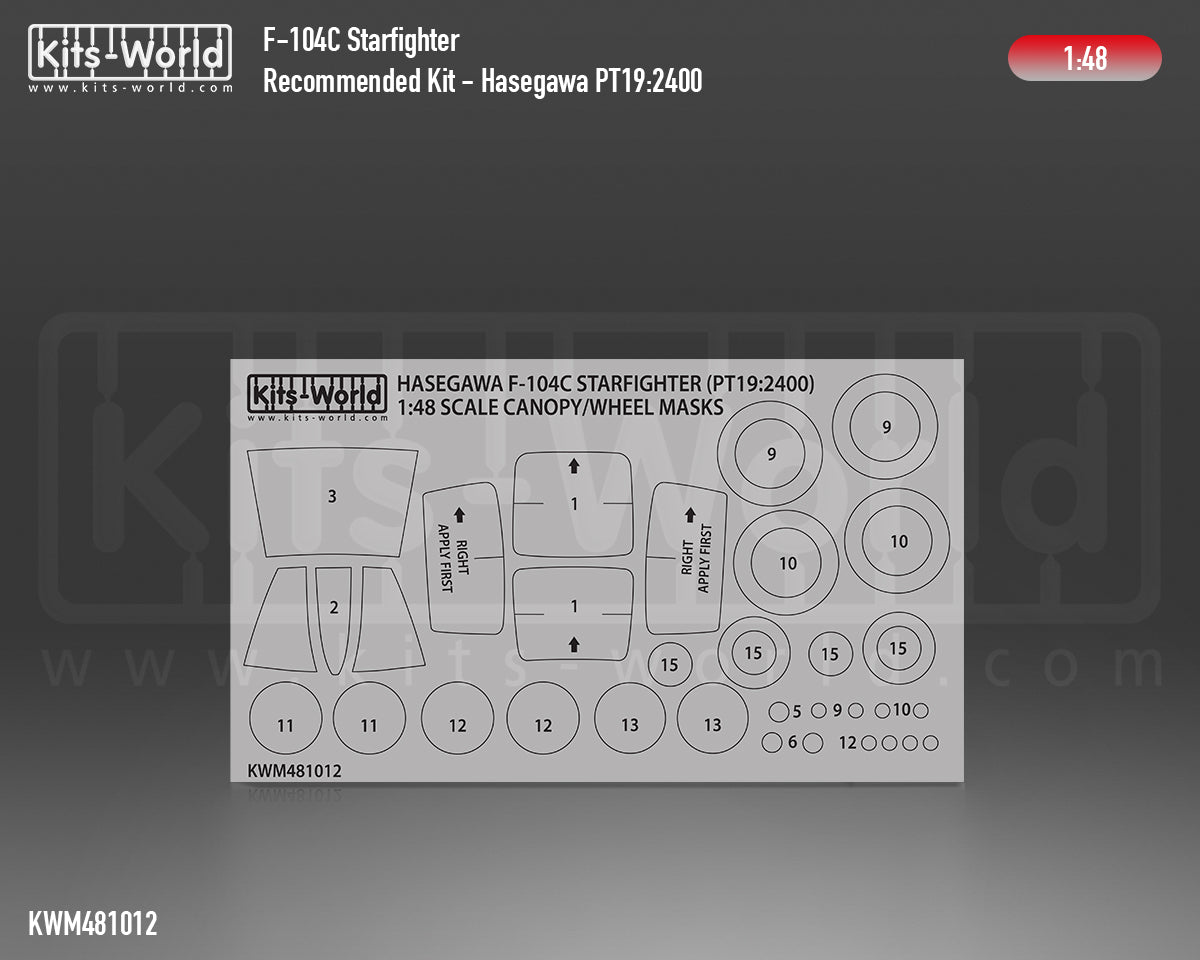 Kits-World M481012 1:48 Lockheed F-104C Starfighter USAF Canopy & Wheels Paint Mask (Outside Only)