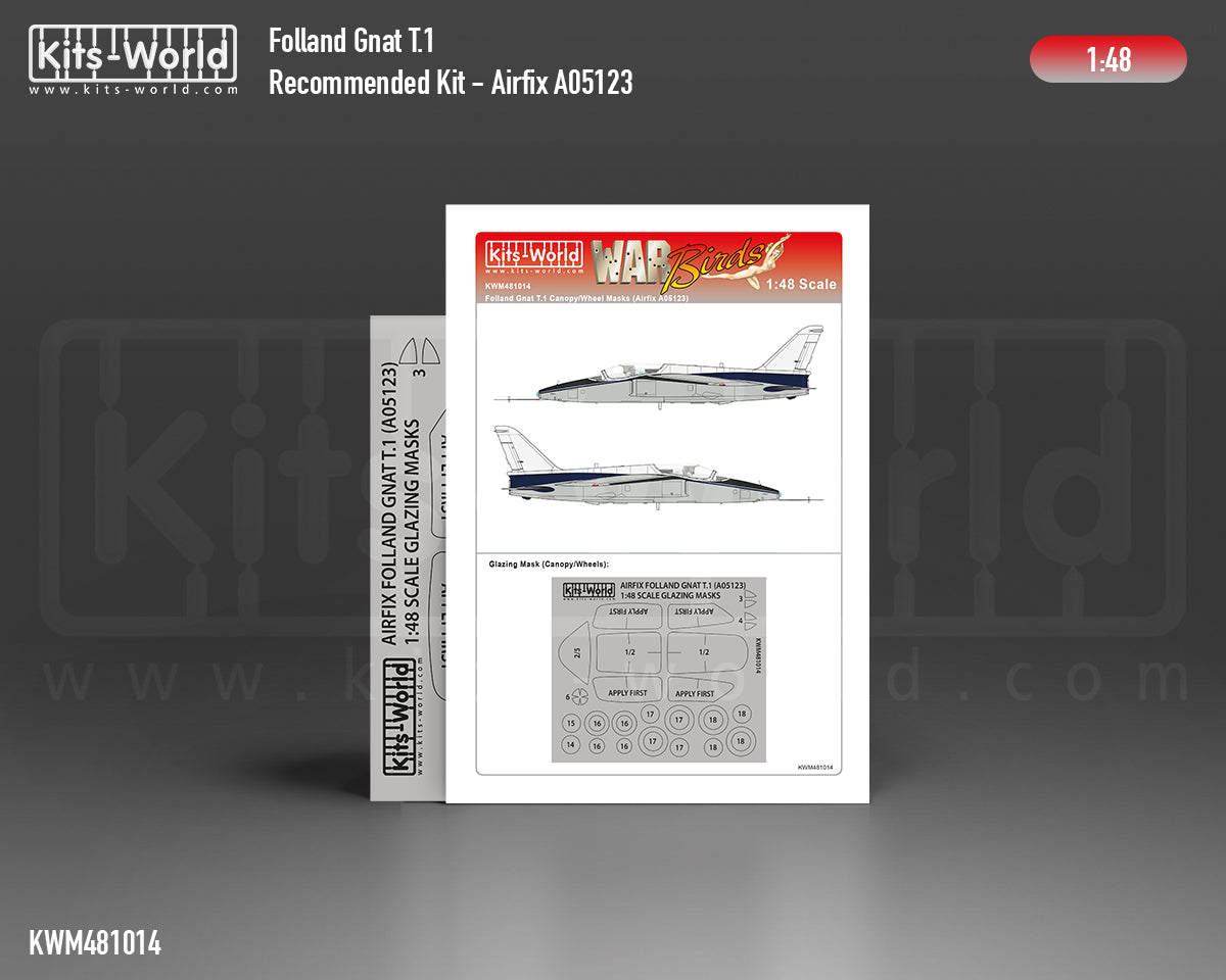 Kits-World M481014 1:48 Folland Gnat T.1 Canopy & Wheels Paint Mask (Outside Only)