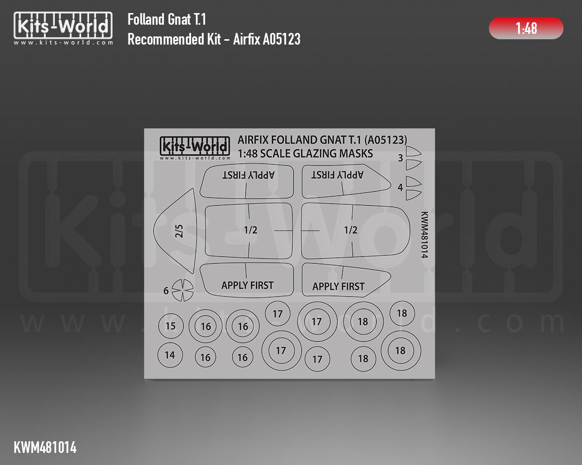 Kits-World M481014 1:48 Folland Gnat T.1 Canopy & Wheels Paint Mask (Outside Only)