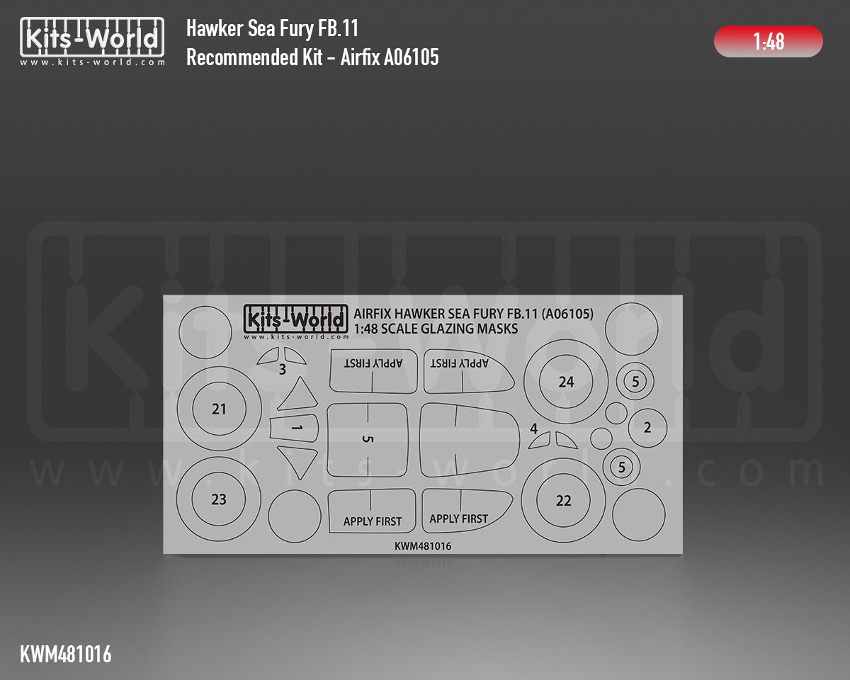 Kits-World M481016 1:48 Hawker Sea Fury FB.11 Canopy & Wheels Paint Mask (Outside Only)