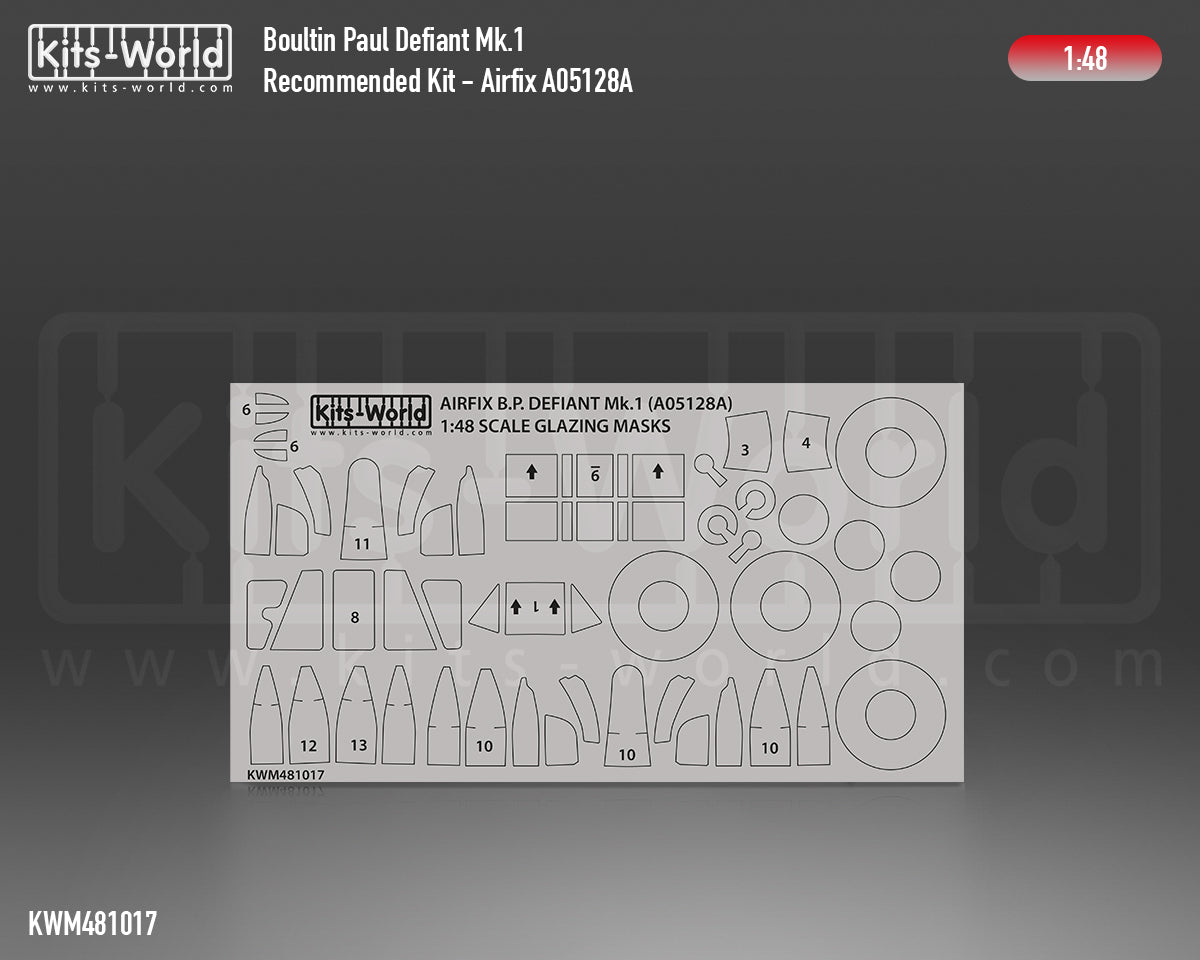 Kits-World M481017 1:48 Boulton-Paul Defiant Mk.I Canopy & Wheels Paint Mask (Outside Only)