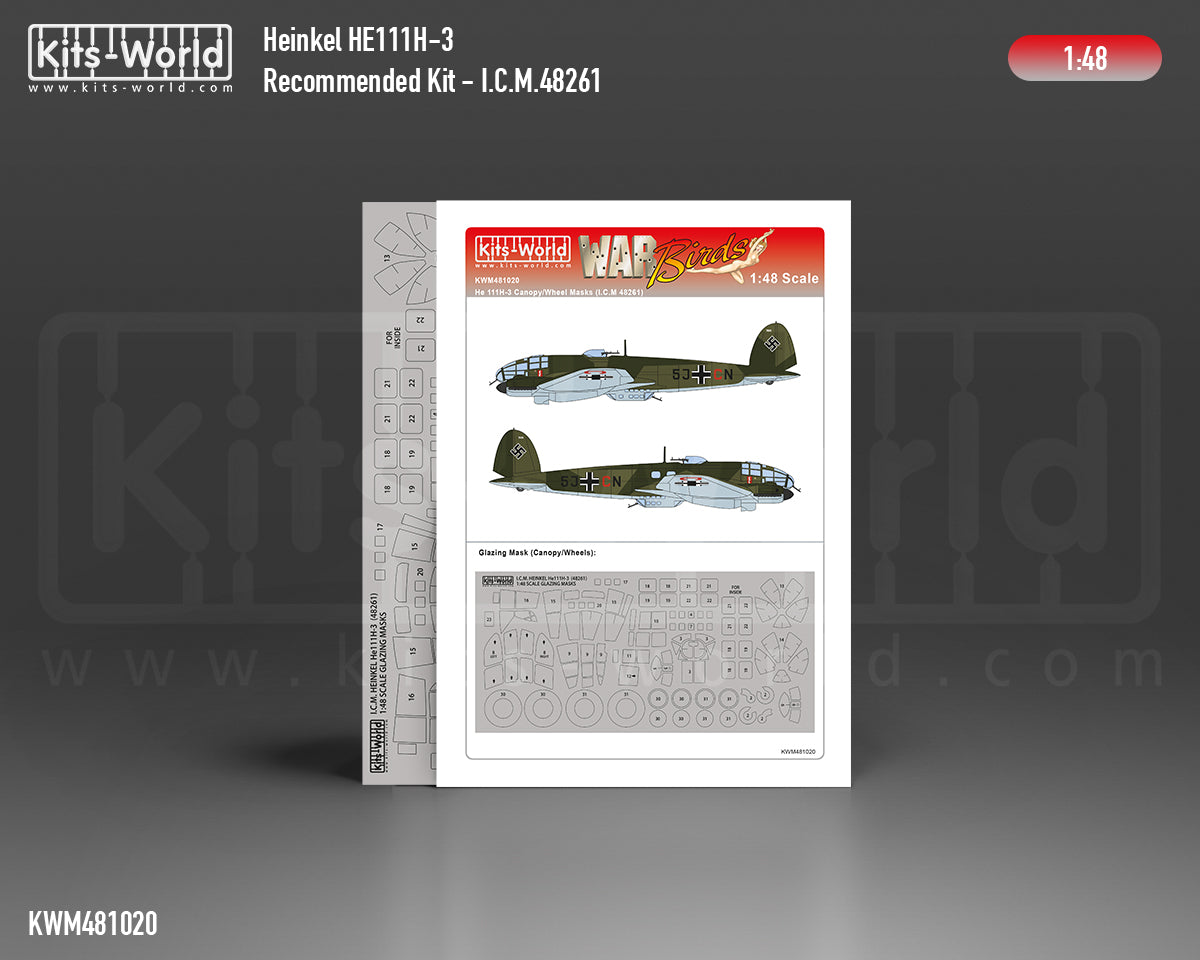 Kits-World M481020 1:48 Heinkel He-111H-3 Canopy & Wheels Paint Mask (Outside Only)