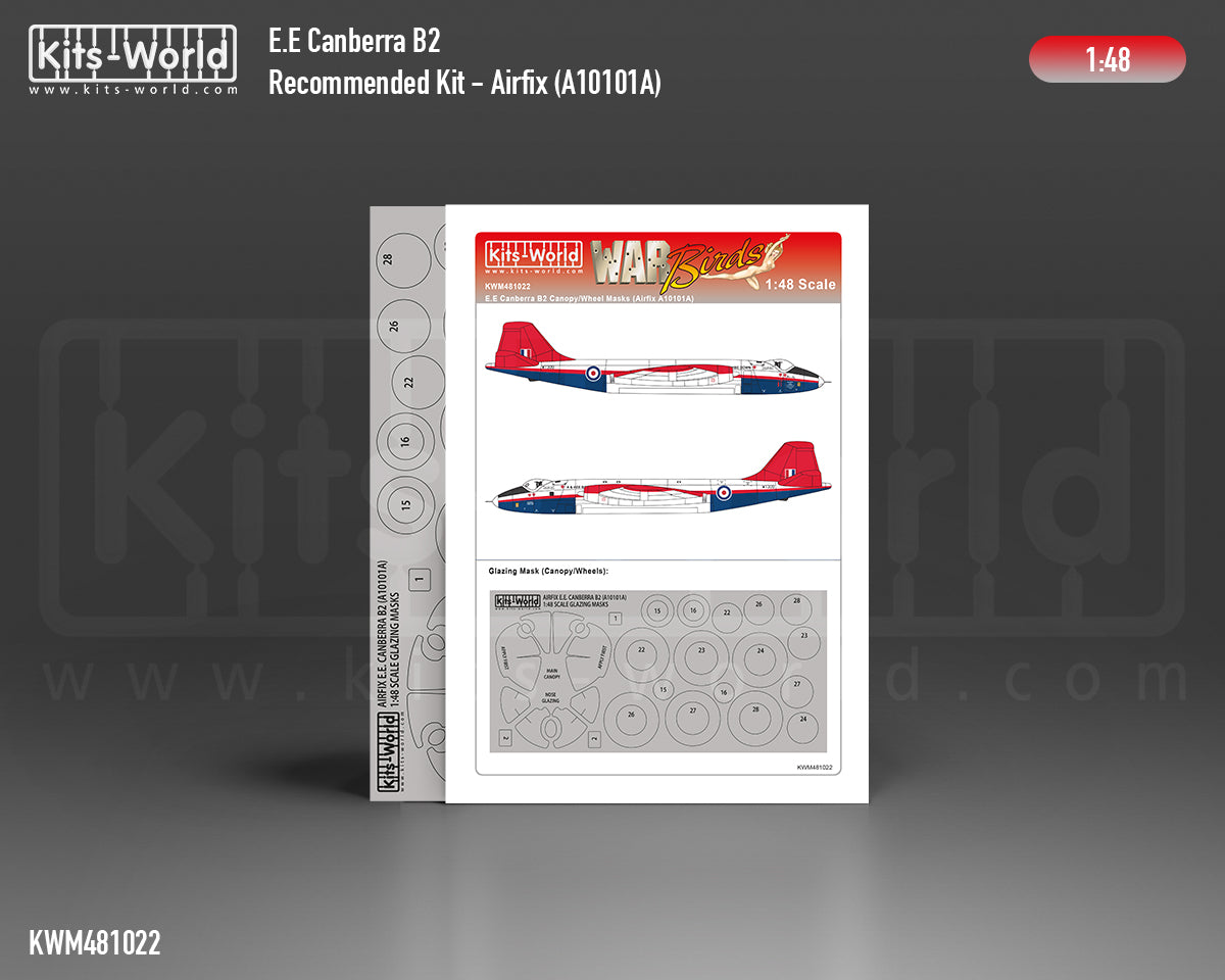 Kits-World M481022 1:48 E.E Canberra B2 Canopy & Wheels Paint Mask (Outside Only)