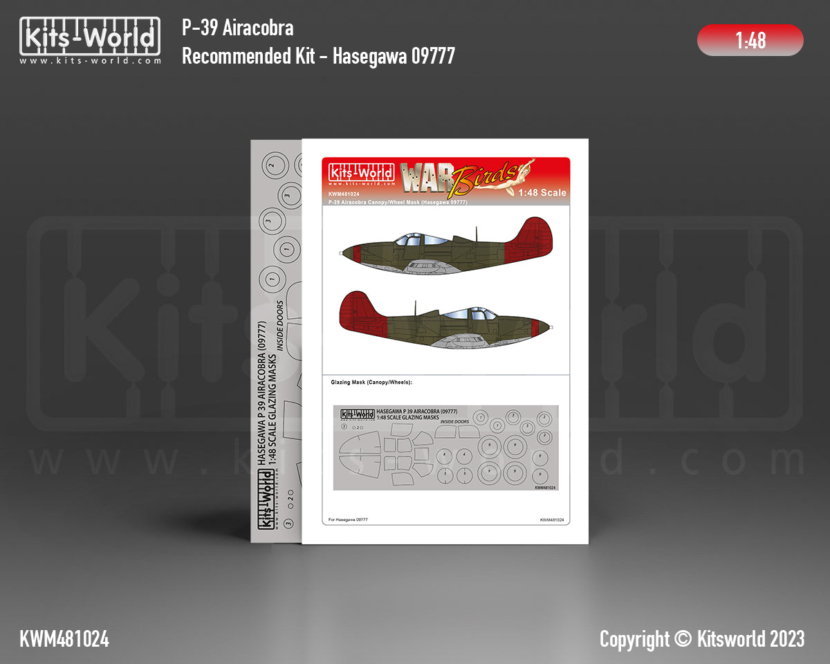 Kits-World M481024 1:48 Bell P-39 Airacobra Canopy & Wheels Paint Mask (Outside Only)