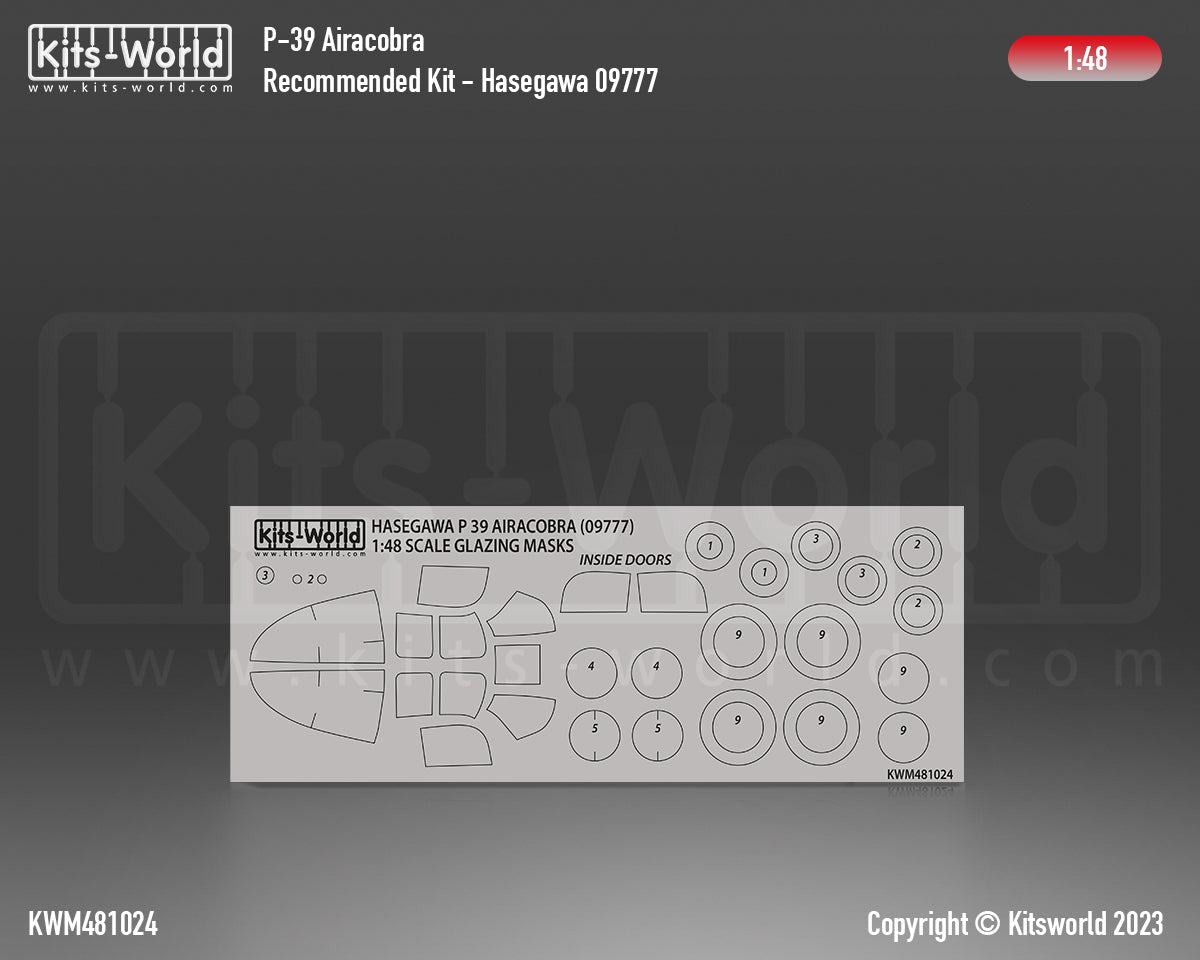 Kits-World M481024 1:48 Bell P-39 Airacobra Canopy & Wheels Paint Mask (Outside Only)