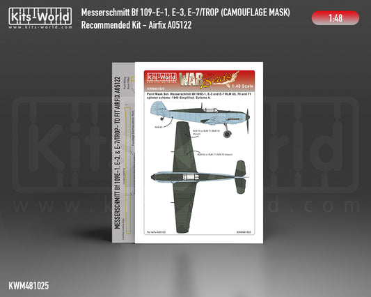 Kits-World M481025 1:48 Messerschmitt Bf 109E-1/3/7 Trop. Splinter Scheme Variation 1 Camouflage Paint Mask