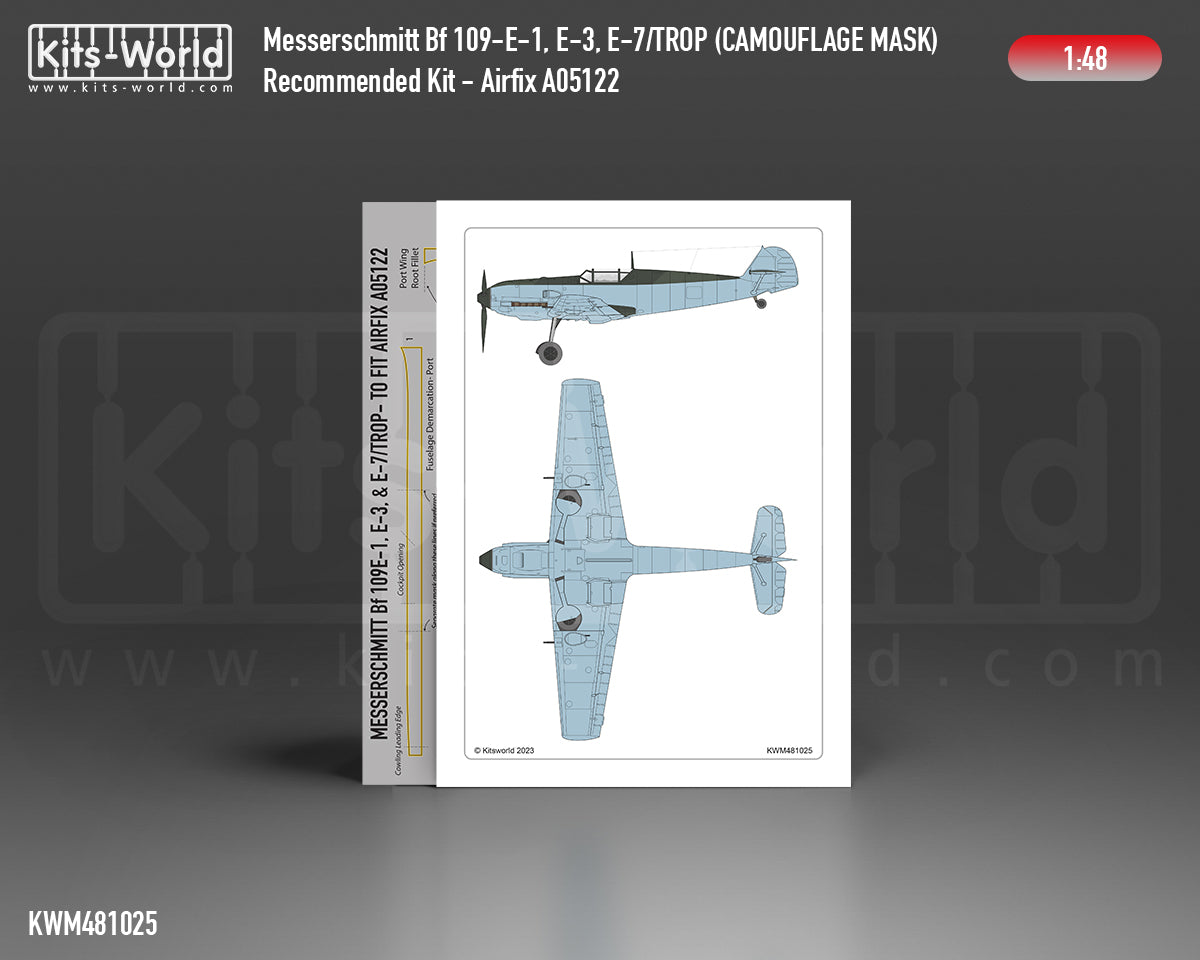 Kits-World M481025 1:48 Messerschmitt Bf 109E-1/3/7 Trop. Splinter Scheme Variation 1 Camouflage Paint Mask