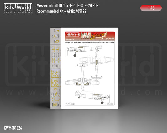 Kits-World M481026 1:48 Messerschmitt Bf 109E-1/3/7 Trop. Canopy & Wheels Paint Mask (Outside Only)