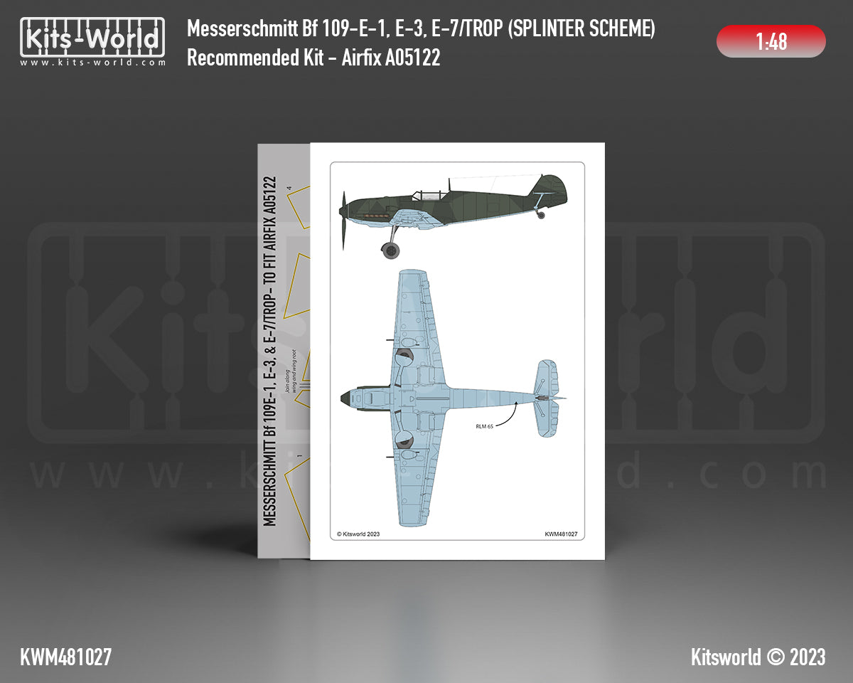 Kits-World M481027 1:48 Messerschmitt Bf 109E-1/3/7 Trop. Splinter Scheme (Early 1939-1940) Paint Mask