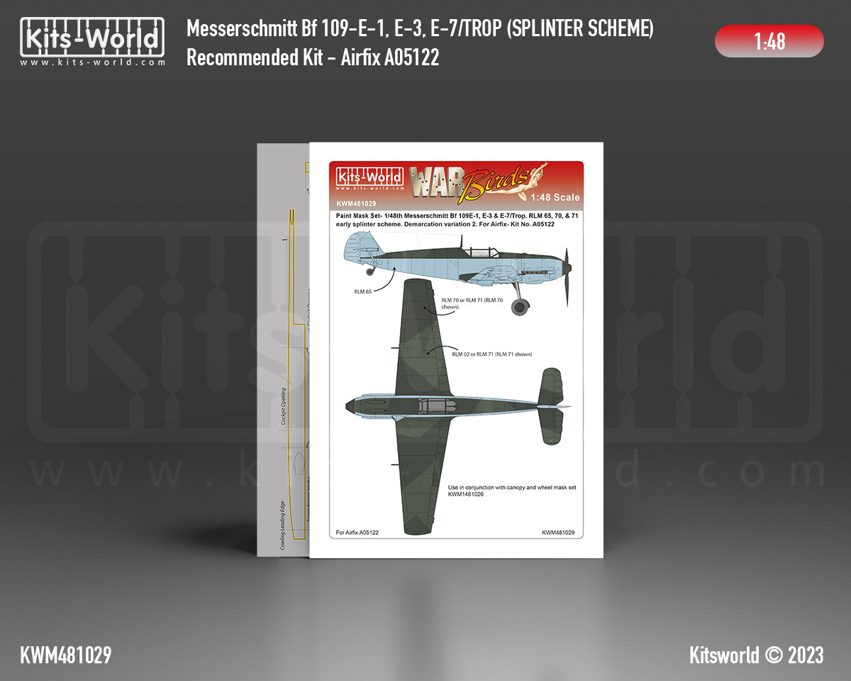 Kits-World M481029 1:48 Messerschmitt Bf 109E-1/3/7 Trop. Splinter Scheme Variation 2 Camouflage Paint Mask