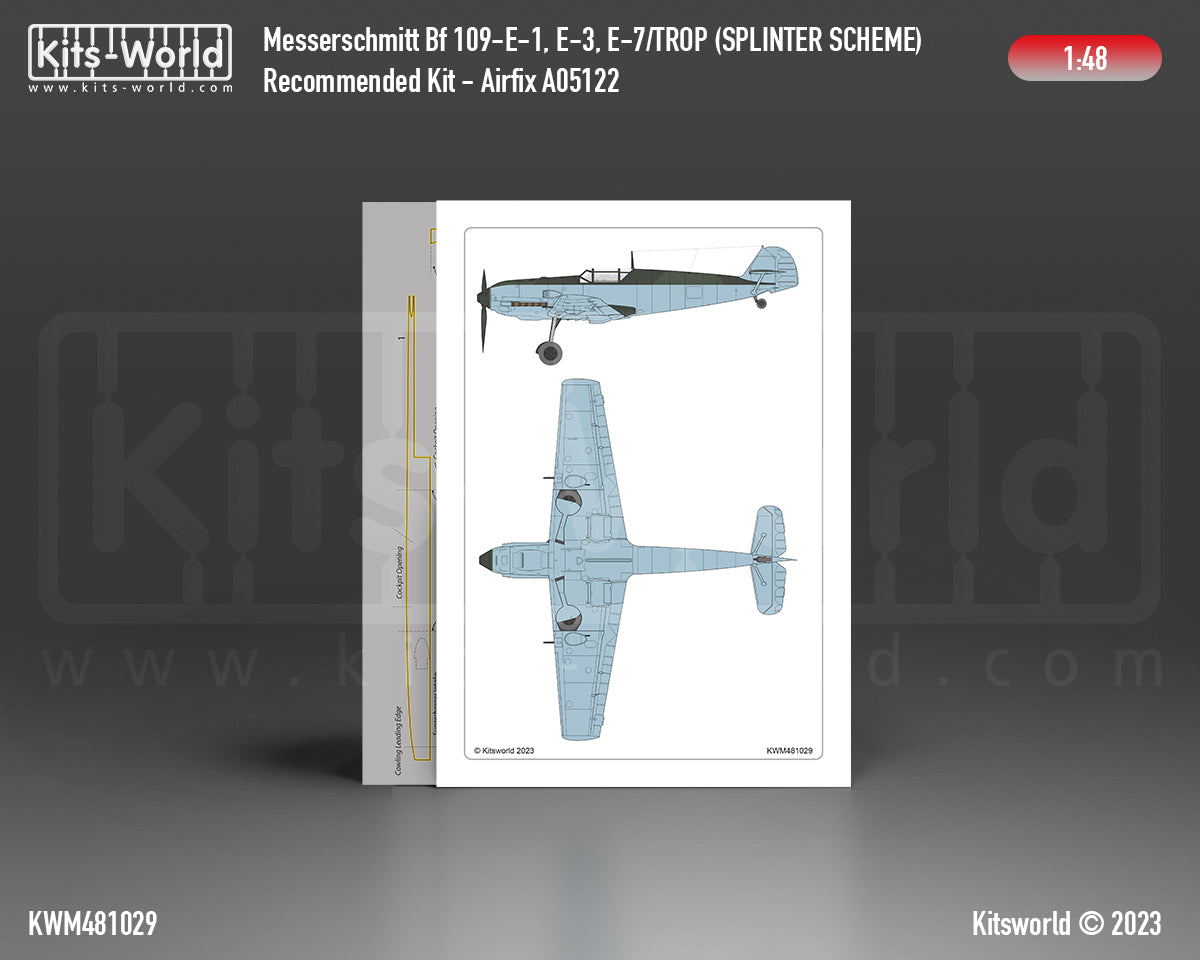 Kits-World M481029 1:48 Messerschmitt Bf 109E-1/3/7 Trop. Splinter Scheme Variation 2 Camouflage Paint Mask