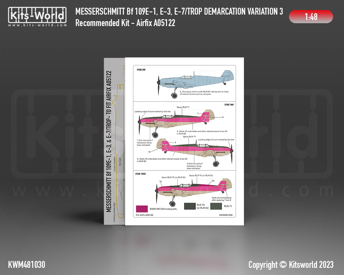 Kits-World M481030 1:48 Messerschmitt Bf 109E-1/3/7 Trop. Splinter Scheme Variation 3 Camouflage Paint Mask