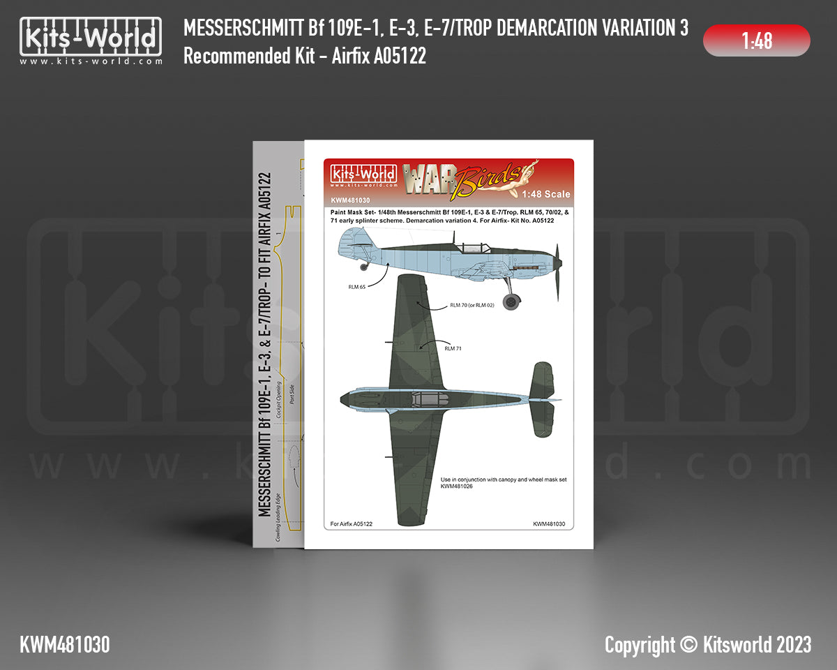 Kits-World M481030 1:48 Messerschmitt Bf 109E-1/3/7 Trop. Splinter Scheme Variation 3 Camouflage Paint Mask