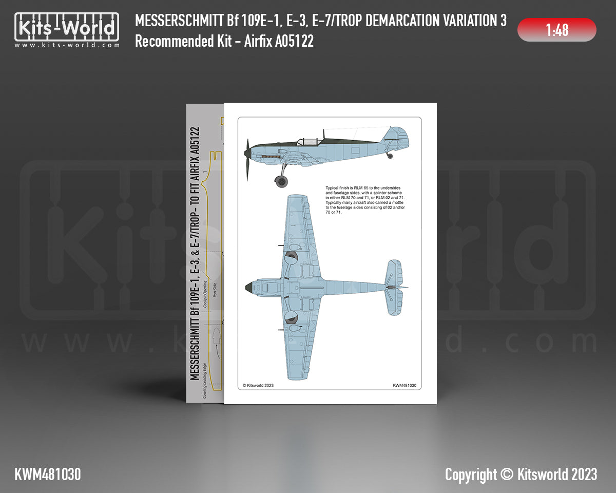 Kits-World M481030 1:48 Messerschmitt Bf 109E-1/3/7 Trop. Splinter Scheme Variation 3 Camouflage Paint Mask